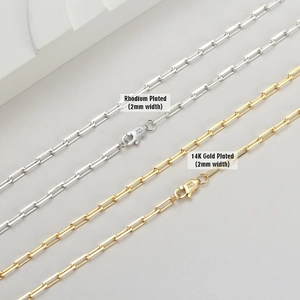 S925 sterling silver paperclip chain necklace in 14K gold and rhodium finishes