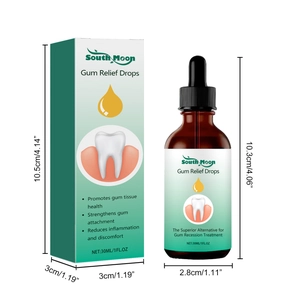 Gouttes de soulagement des gencives South Moon 30ml avec emballage et dimensions.
