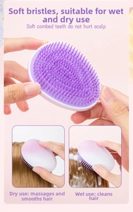 Detail of soft purple silicone bristles on egg-shaped brush for wet and dry hair massage