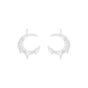 Elegant 925 sterling silver moon and star stud earrings with sparkling cubic zirconia