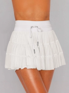 Tiered Mesh Skort High Waist Drawstring Mini Skirt With Safety Shorts And Pockets Sports Tennis Casual Women