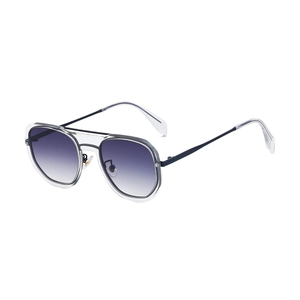 Occhiali da sole aviator quadrati da uomo con lenti sfumate blu e montatura trasparente
