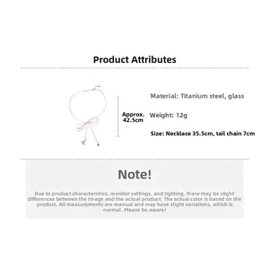 Detail specifications of stainless steel necklace with glass beads and bow pendant