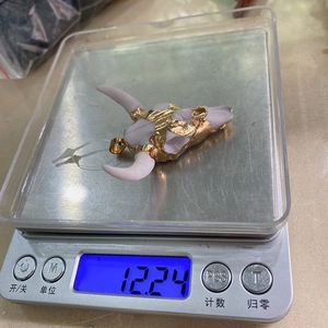 Bull skull acrylic pendant weighing 12.24g on a digital scale for jewelry DIY crafting