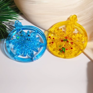 Pendenti con fiocchi di neve in resina blu e gialla glitterata per decorazioni natalizie fai da te