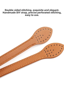 Close-up of caramel PU leather strap with precise stitching and pre-punched holes for DIY