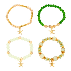 Set di bracciali di perle di cristallo bohémien con ciondoli a stella marina dorati