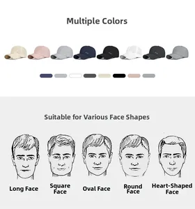 Detail of FEWK baseball cap showing multi-color options and facial shape matching guide