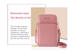 Detail of pink lychee textured PU leather phone crossbody bag with double zippers