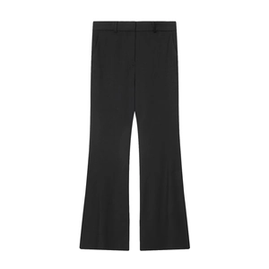 Women's black high-waisted flare trousers with a professional slim fit and elegant drape