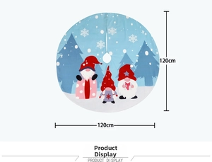 Detail of 120cm Christmas tree skirt featuring cute blue gnomes and snowflakes