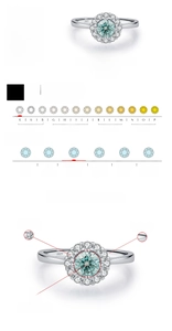 Detailed chart showing 0.50ct D Color VVS1 Moissanite and S925 silver ring specifications