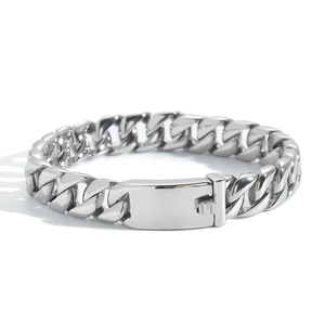 Bracelet gourmette en acier inoxydable poli argenté avec fermoir plat rectangulaire