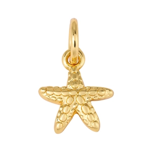 Detail of a golden starfish pendant with realistic textured surface and top connector ring