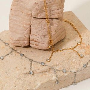 Elegant gold and silver stainless steel tassel anklets with sparkling zircon charms