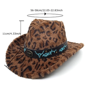 Chapeau de cowboy vintage à motif léopard avec ruban décoratif et emblèmes en métal
