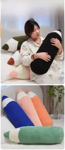 Detail of colorful pencil plush pillows with textured corduroy and soft teddy fleece fabrics