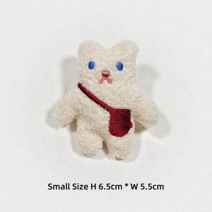 White plush bear patch with size 6.5x5.5cm featuring red crossbody bag embroidery