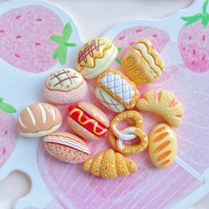 Miniature resin bread and croissant charms for DIY crafts and jewelry making