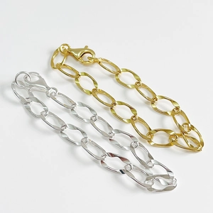 925 Sterling Silver chunky link chain bracelet with oval rings in gold and silver finish