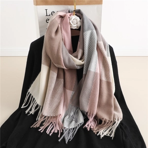 Plaid Scarf Faux Cashmere Winter Warm Tassel Shawl Wrap Soft Casual Fashion For Men Women