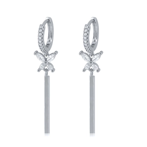 Elegant S925 silver needle butterfly tassel drop earrings with sparkling rhinestones