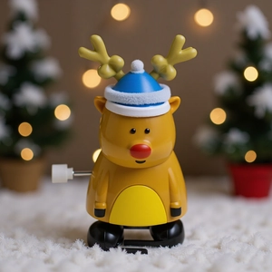 Jouet De Noël Renne À Remonter Renne En Plastique De Dessin Animé Avec Bonnet Bleu Cadeau De Vacances Pour Enfants