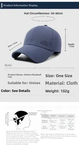 Size chart for baseball cap with 7.5cm brim and 56-60cm adjustable circumference