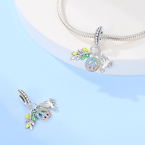 Ciondolo Albero della Vita e Colomba della Pace in argento con zirconi colorati