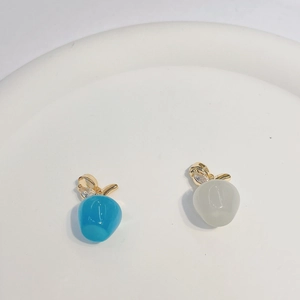 Blue and white opal apple pendants with 18K gold leaves and sparkling zircon accents