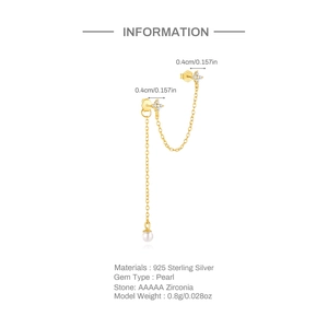 Detailed view of S925 sterling silver star earring with pearl and 0.8g weight specs