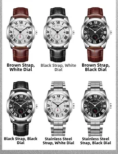 Displaying various styles of DEDIMA men's watches with Roman numerals and leather or steel bands