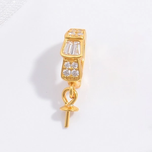 Macro view of gold-plated S925 silver jewelry clasp with sparkling cubic zirconia inlay