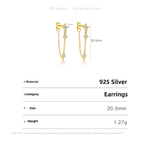 Detailed S925 silver earring specs with size and weight for gold tassel drops