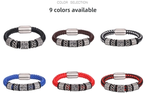 Sélection de bracelets en cuir tressé avec fermoirs magnétiques et motifs celtiques
