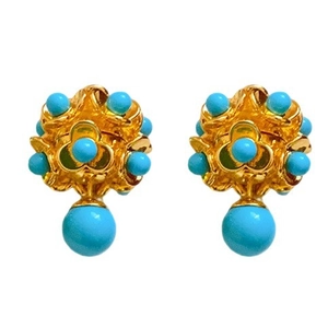 Boucles d'oreilles vintage dorées avec fleurs en résine turquoise pour femme