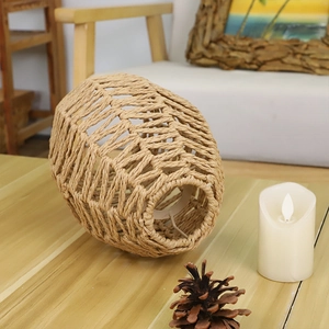 Rustic egg-shaped woven hemp rope pendant lamp shade for wabi-sabi home decor
