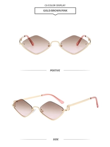 Détails de lunettes de soleil losange en métal doré avec verres dégradés thé rose