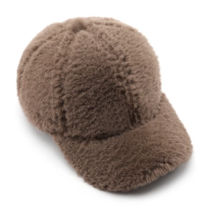 Deep brown plush faux fur baseball cap in a minimalist winter design for outdoor warmth