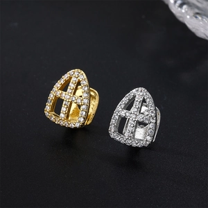 Hiphop gold and silver plated single tooth grillz with micro-paved cubic zirconia stones