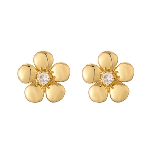 Exquisite gold-plated flower stud earrings featuring five petals and a round zircon center