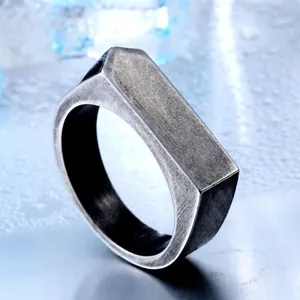 Bague Vintage Pour Homme En Acier Titane Rectangle Plat Géométrique Style Industriel Ruban En Métal Brossé