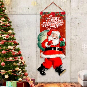 Christmas Door Banner Santa Claus Polyester Fabric Hanging Flag Outdoor Indoor Holiday Party Decoration Merry Christmas