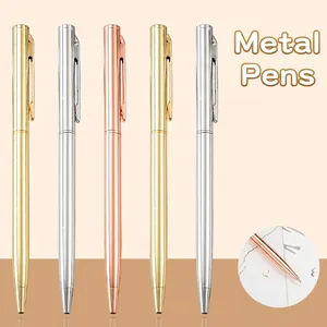 Metal Ballpoint Pen Electroplated Slim Twist Action Professional Business Office Gift Stationery High Gloss