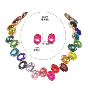 Luxury colorful oval crystal necklace set for women with 50cm length and high shine