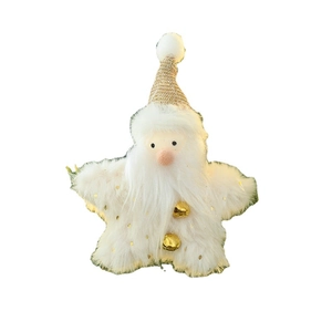 Plush white star-shaped Santa Claus doll with gold glitter hat and small bell decoration