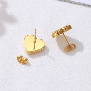 Minimalist gold heart and textured round stainless steel stud earrings for women