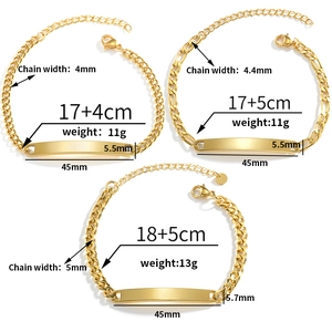 Drei Varianten von goldenen Panzer- und Figaro-Armbändern mit ID-Schildern