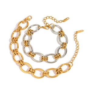 Bracelets à maillons en acier inoxydable doré et argenté avec fermoir mousqueton