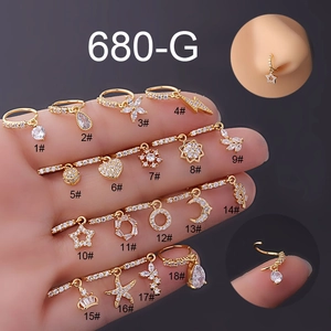 Nose Ring Hoop Piercing Jewelry Copper Cubic Zirconia Dangle Pendant Teardrop Star Moon Trendy Fashion Body Ornament Women